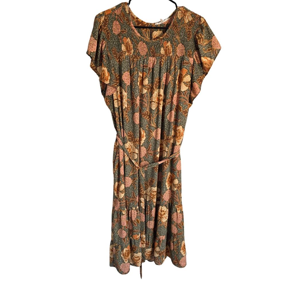 My Danielle Boho Floral Midi Dress Green Orange Tiered Plus Size XXL
